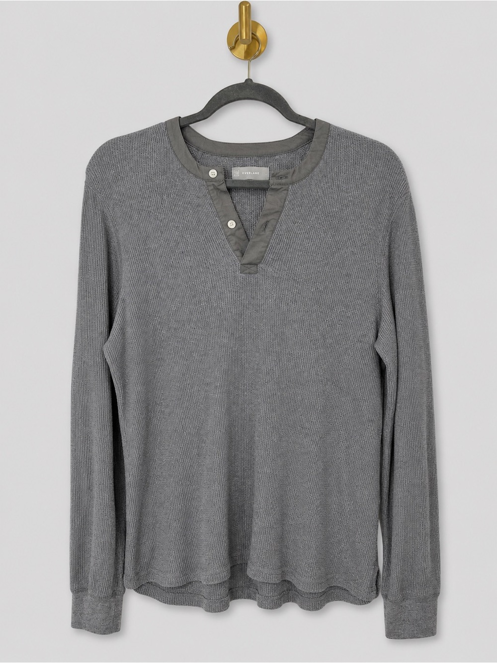Everlane Gray Waffle Knit Long Sleeve Henley Top Lightweight Thermal shirt